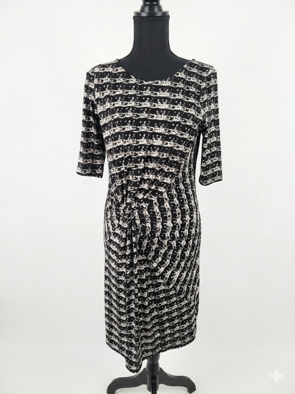 Lauren Ralph Lauren Black & White Patterned Long Sleeve Twist-Front Dress